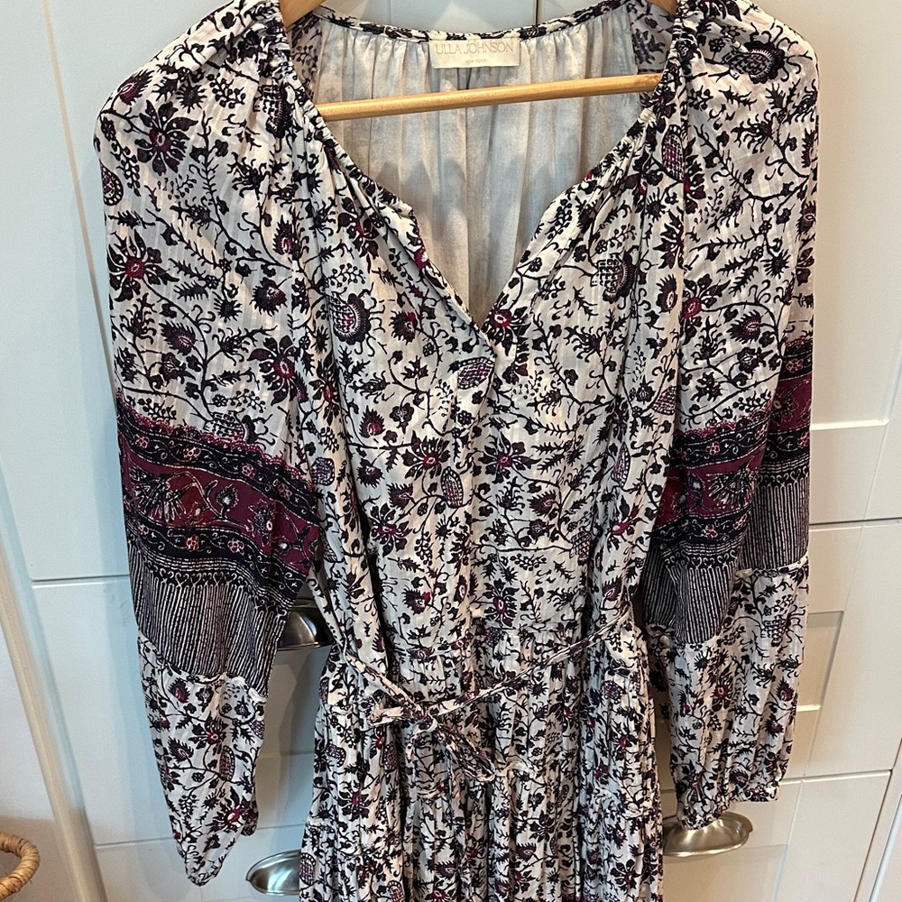 Ulla Johnson Ivory Floral Maxi Dress with shades of purple Trim